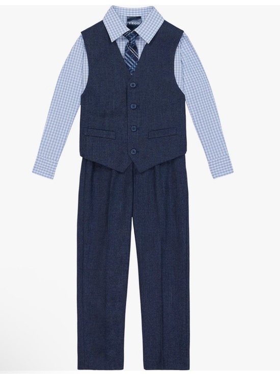 Izod Other - Izod Boys Navy Vest and Pants Set with Light Blue Gingham Shirt and Plaid Tie
